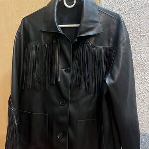Mango Black Fringe Leather Jacket